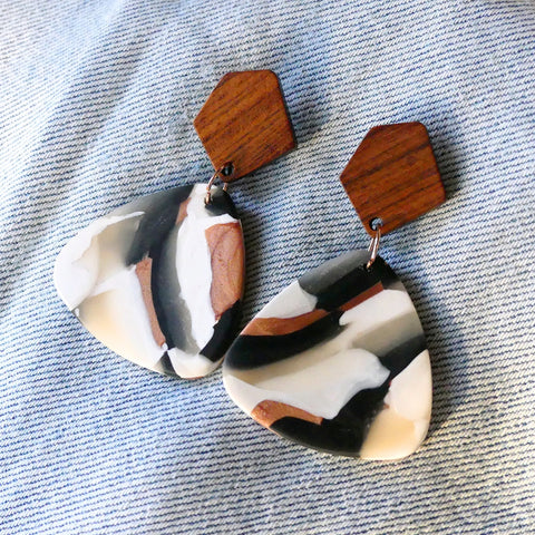 Tortoiseshell Clay & Wood Earrings