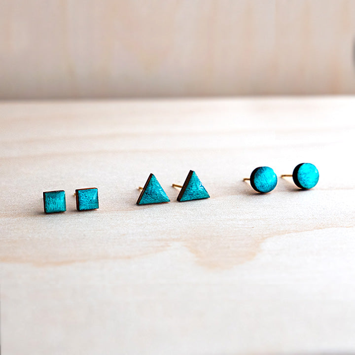 Dark Teal Wood Stud Earrings by Love, Mel brand