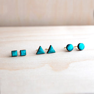 Dark Teal Wood Stud Earrings by Love, Mel brand