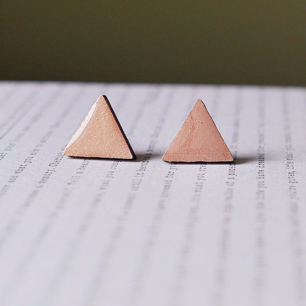 Dusty Rose Colored Triangle Stud Earrings that shimmer and shine