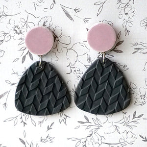 Textured Gray & Rose Pink Earrings